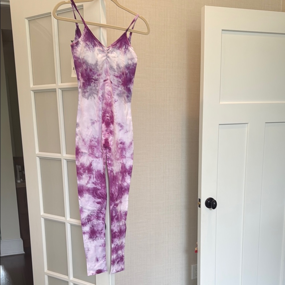 Purple Tie-Dye one piece workout jumpsuit. New with tags
